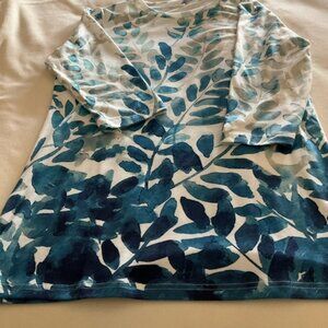 Blue Leaf Print Long Sleeve Tee
